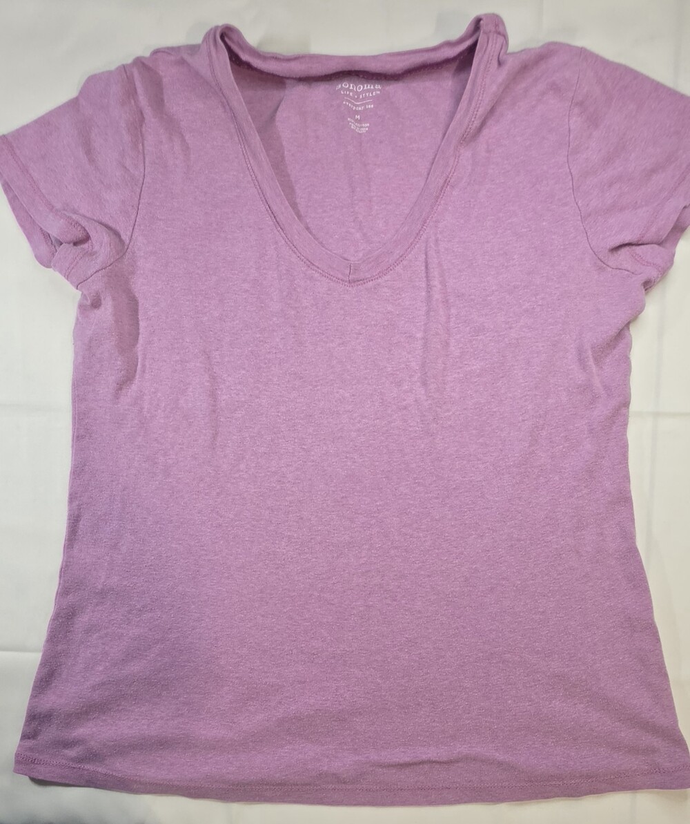Sonoma Life + Stile Everyday V-Neck Short Sleeve Tee Heathered Pink Size M 0334